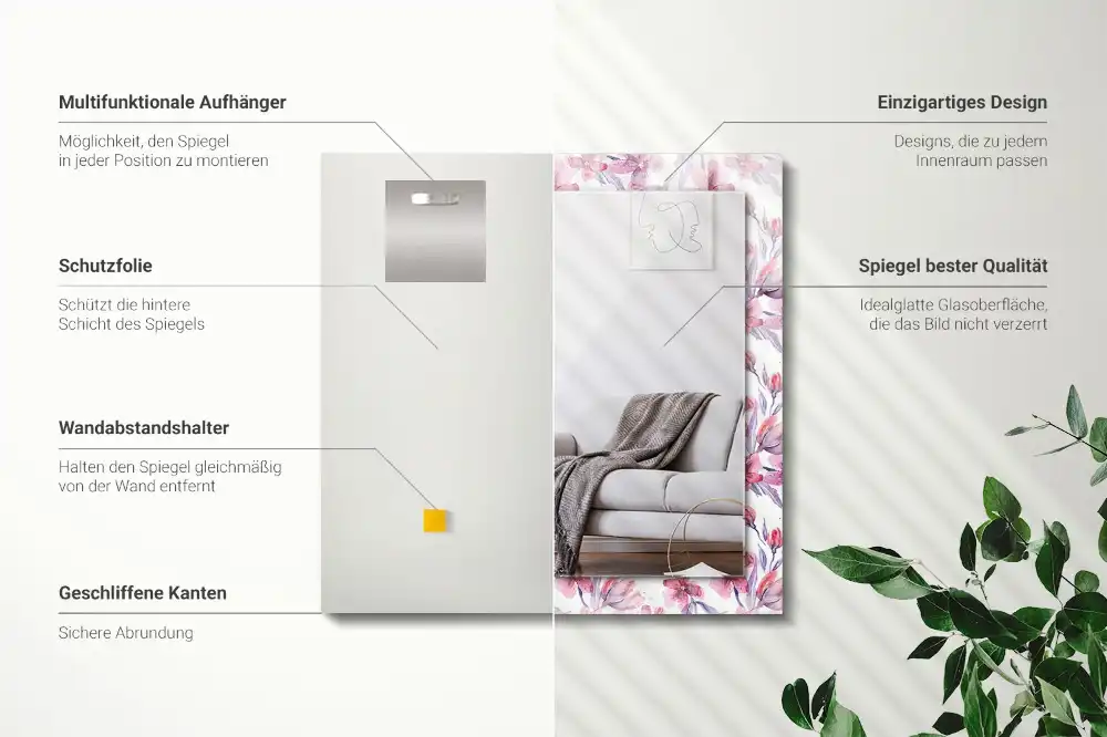 Rechteckiger dekorativer spiegel Aquarellblumenmuster