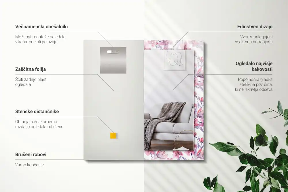 Rechteckiger dekorativer spiegel Aquarellblumenmuster