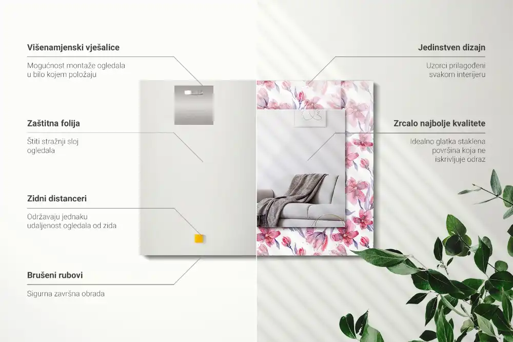 Rechteckiger dekorativer spiegel Aquarellblumenmuster