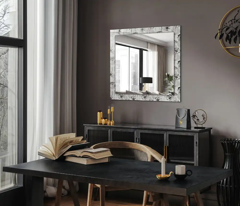 Spiegel mit rechteckigem aufdruck Monochromatisches Blumenmuster