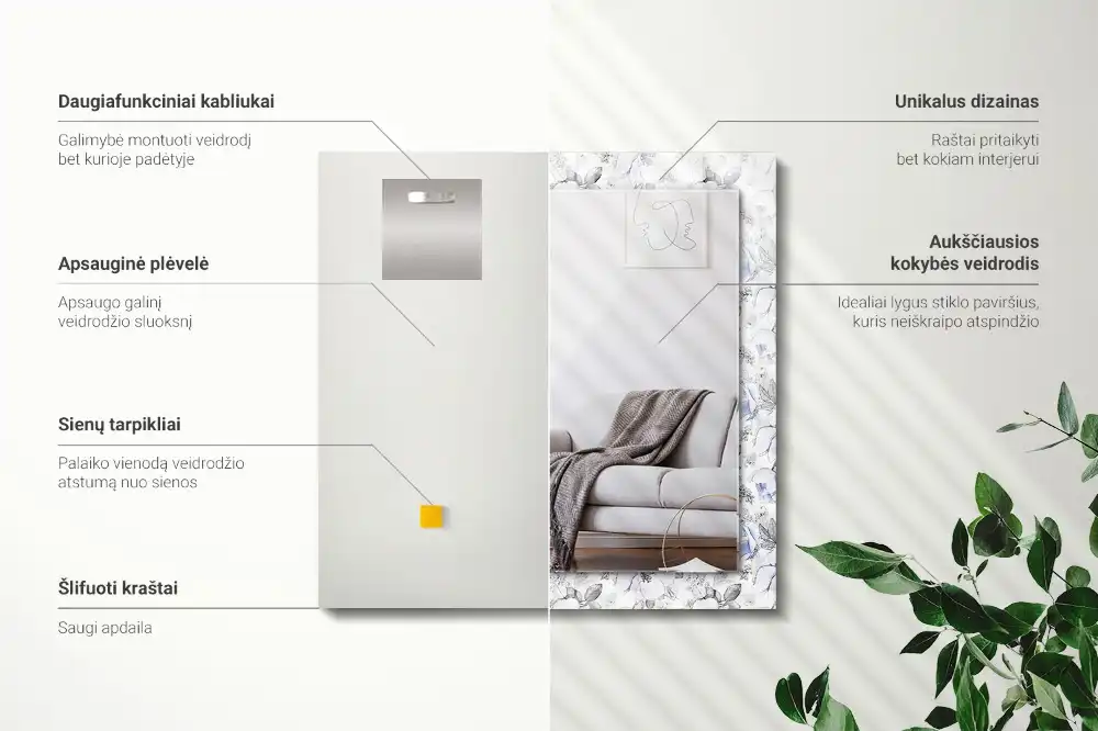 Rechteckiger dekorativer spiegel Blumen und Blätter