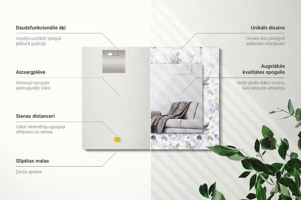 Rechteckiger dekorativer spiegel Blumen und Blätter