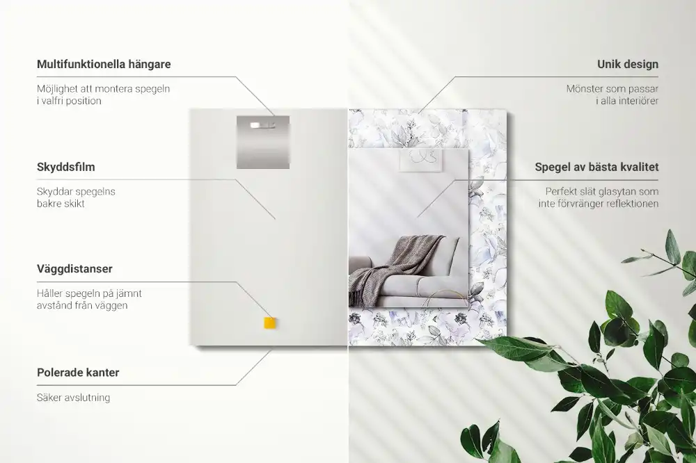 Rechteckiger dekorativer spiegel Blumen und Blätter