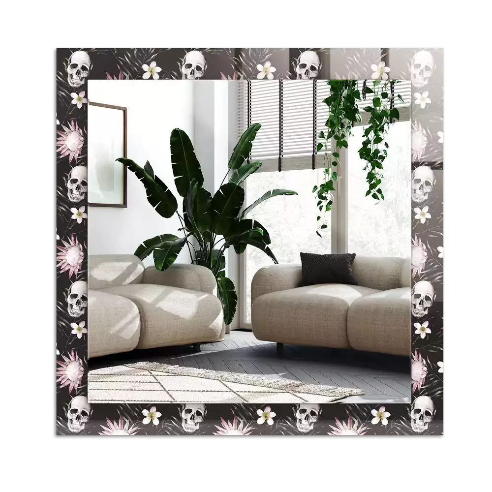 Rechteckiger spiegel Schädel und Blumen