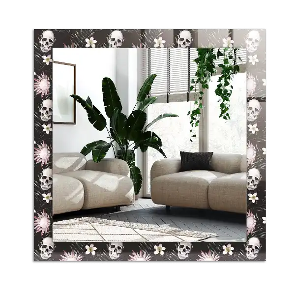 Rechteckiger spiegel Schädel und Blumen