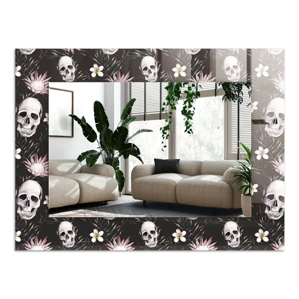 Rechteckiger spiegel Schädel und Blumen