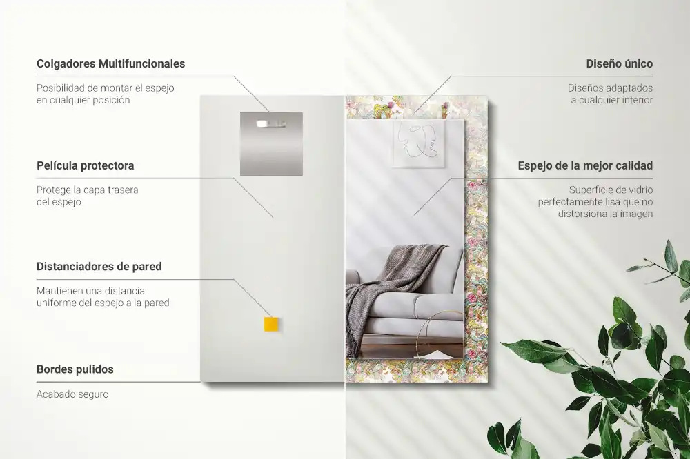 Rechteckiger spiegel Bunte Schmetterlinge und Blumen