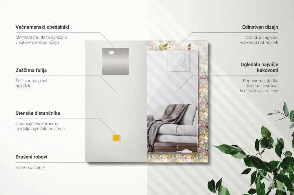 Rechteckiger spiegel Bunte Schmetterlinge und Blumen