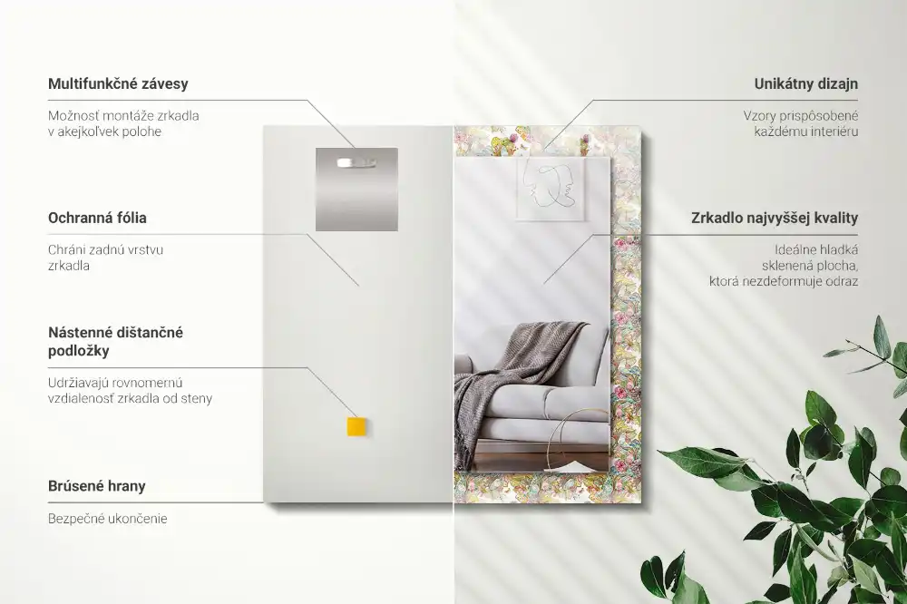 Rechteckiger spiegel Bunte Schmetterlinge und Blumen