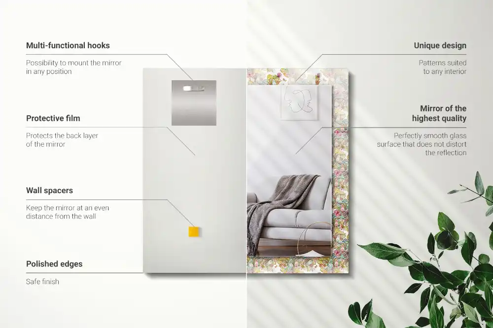Rechteckiger spiegel Bunte Schmetterlinge und Blumen