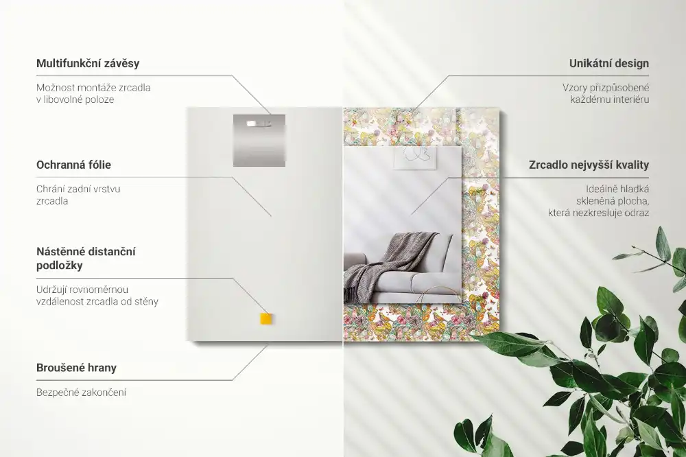 Rechteckiger spiegel Bunte Schmetterlinge und Blumen