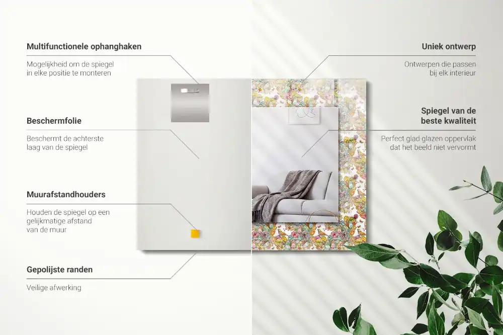 Rechteckiger spiegel Bunte Schmetterlinge und Blumen