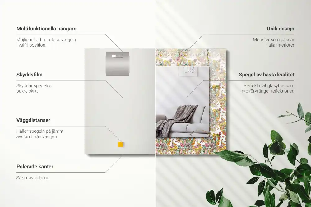 Rechteckiger spiegel Bunte Schmetterlinge und Blumen