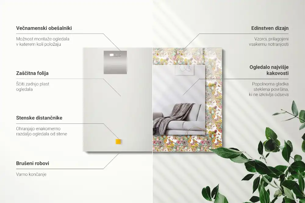 Rechteckiger spiegel Bunte Schmetterlinge und Blumen