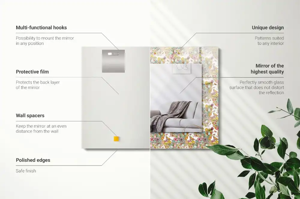 Rechteckiger spiegel Bunte Schmetterlinge und Blumen