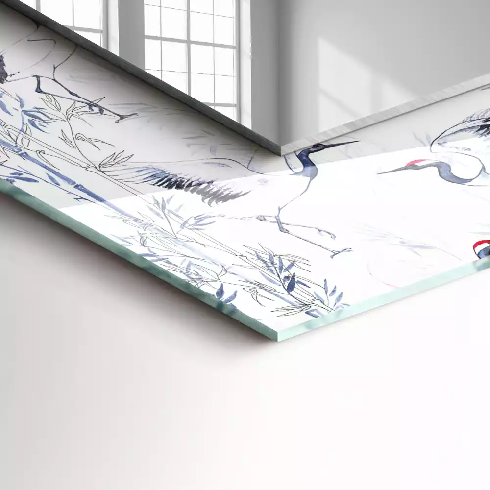 Spiegel mit rechteckigem aufdruck Kraniche und Bambus