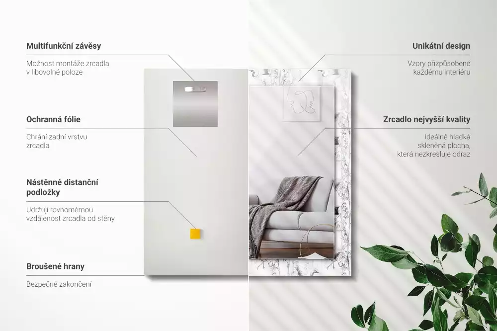 Spiegel mit rechteckigem aufdruck Kraniche und Bambus