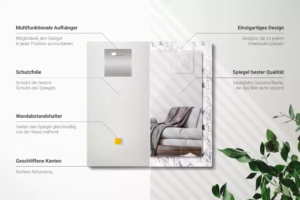 Spiegel mit rechteckigem aufdruck Kraniche und Bambus