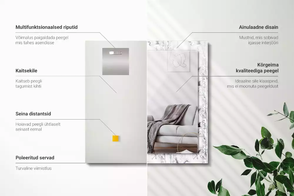 Spiegel mit rechteckigem aufdruck Kraniche und Bambus