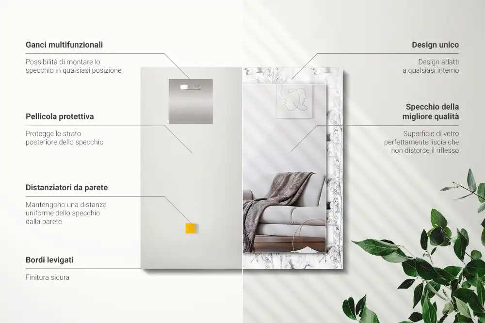 Spiegel mit rechteckigem aufdruck Kraniche und Bambus