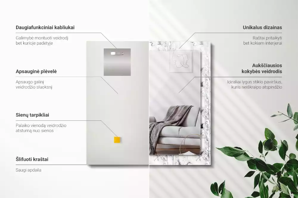 Spiegel mit rechteckigem aufdruck Kraniche und Bambus