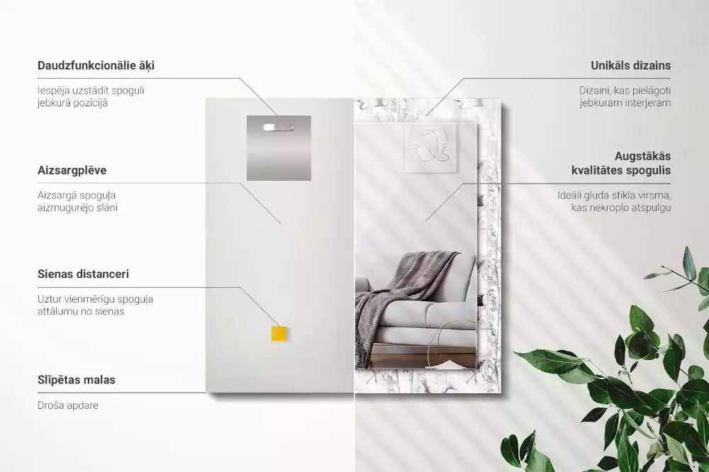 Spiegel mit rechteckigem aufdruck Kraniche und Bambus