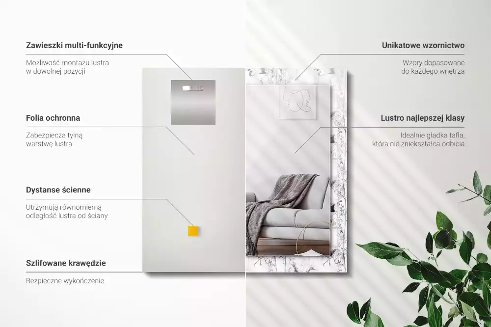 Spiegel mit rechteckigem aufdruck Kraniche und Bambus