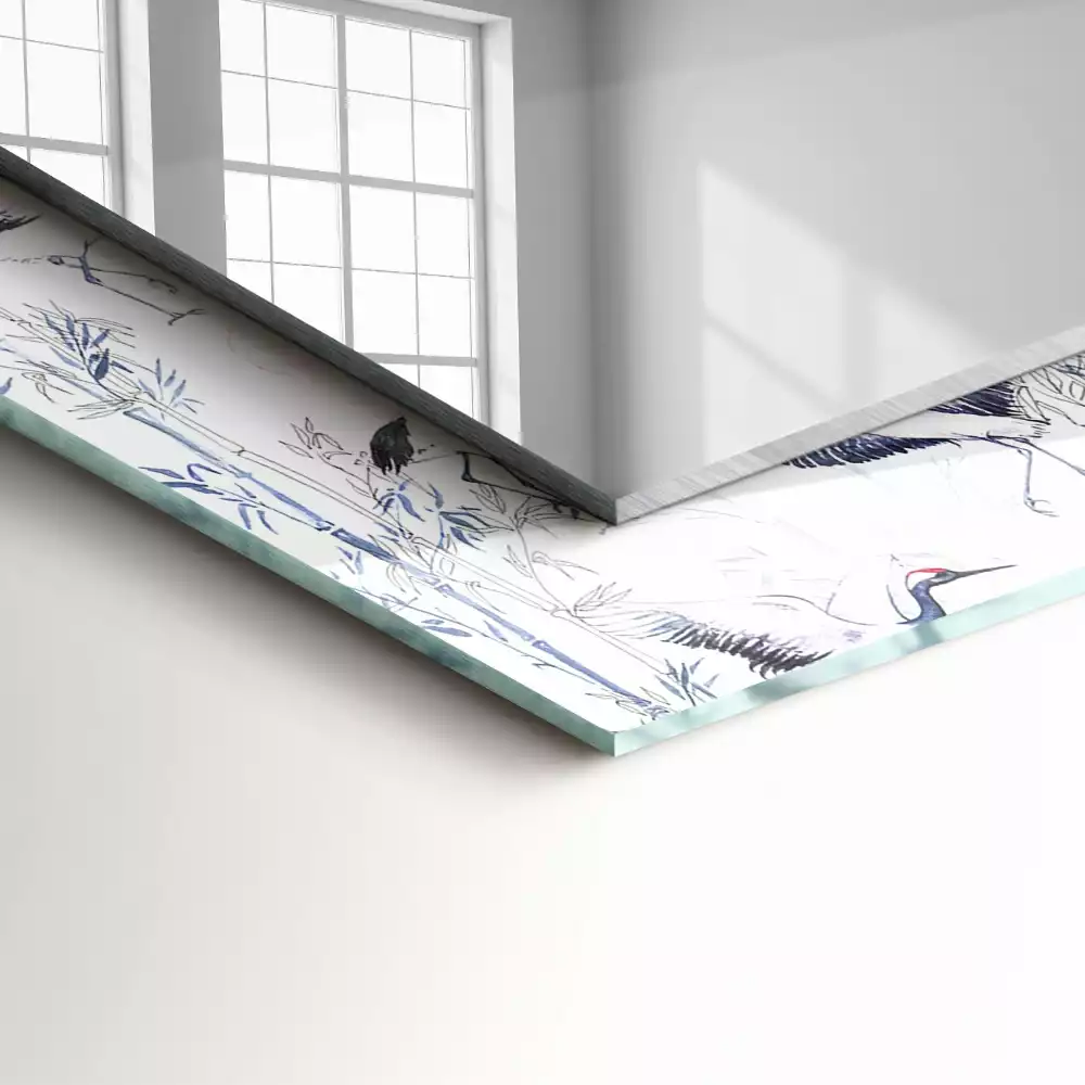 Spiegel mit rechteckigem aufdruck Kraniche und Bambus