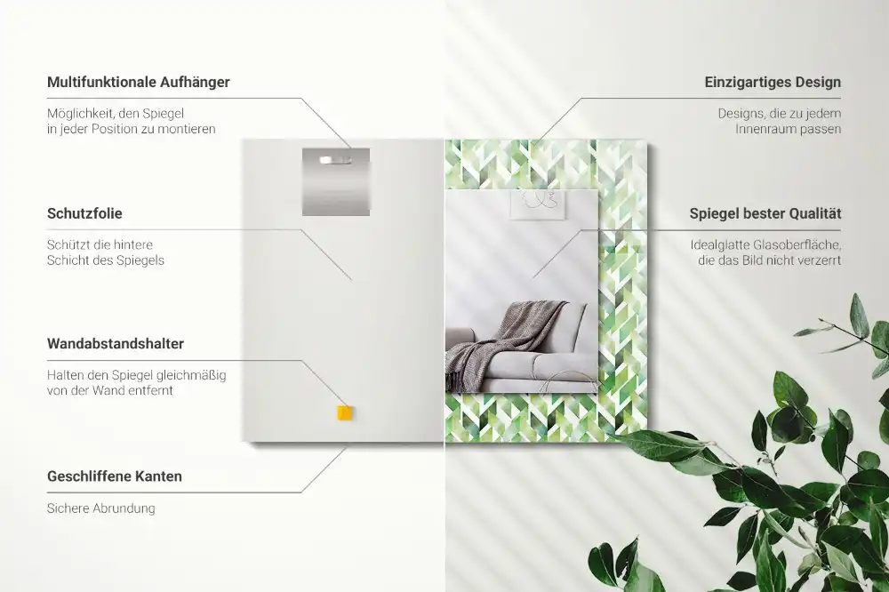 Rechteckiger spiegel Grünes geometrisches Muster