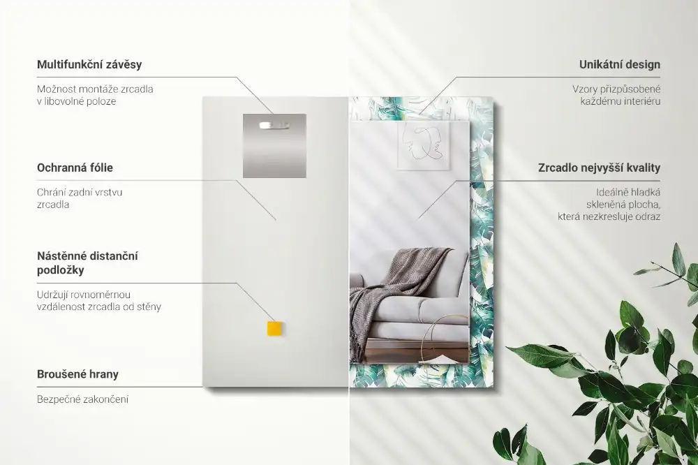 Rechteckiger dekorativer spiegel Grüne tropische Blätter