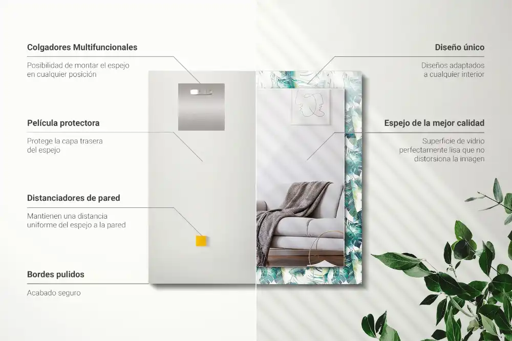 Rechteckiger dekorativer spiegel Grüne tropische Blätter