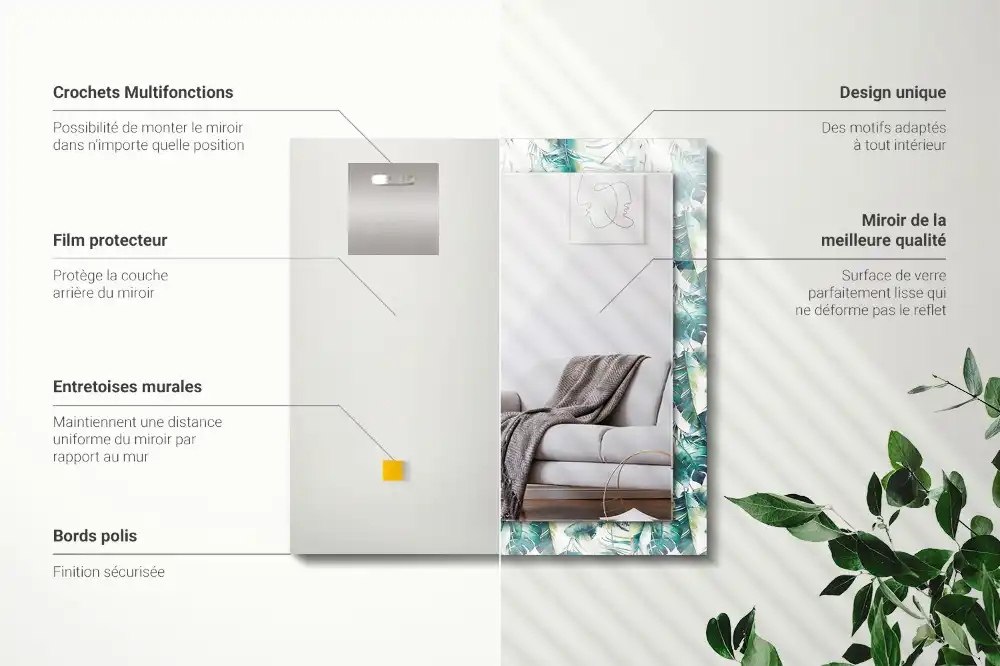 Rechteckiger dekorativer spiegel Grüne tropische Blätter