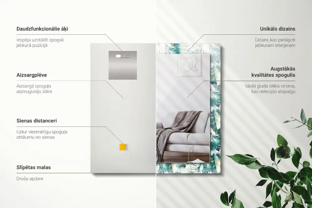 Rechteckiger dekorativer spiegel Grüne tropische Blätter