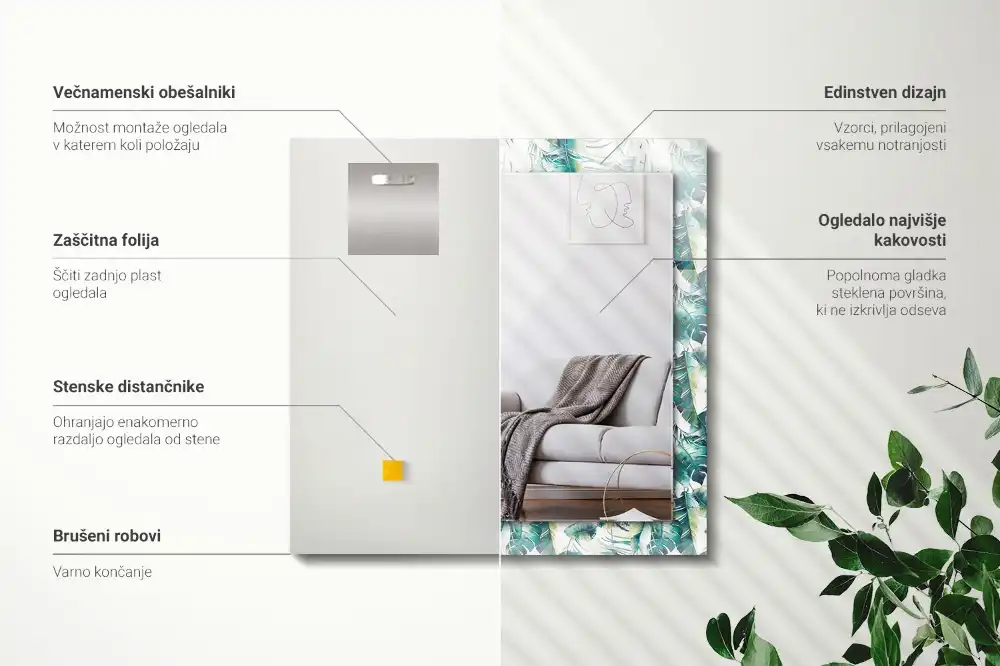 Rechteckiger dekorativer spiegel Grüne tropische Blätter