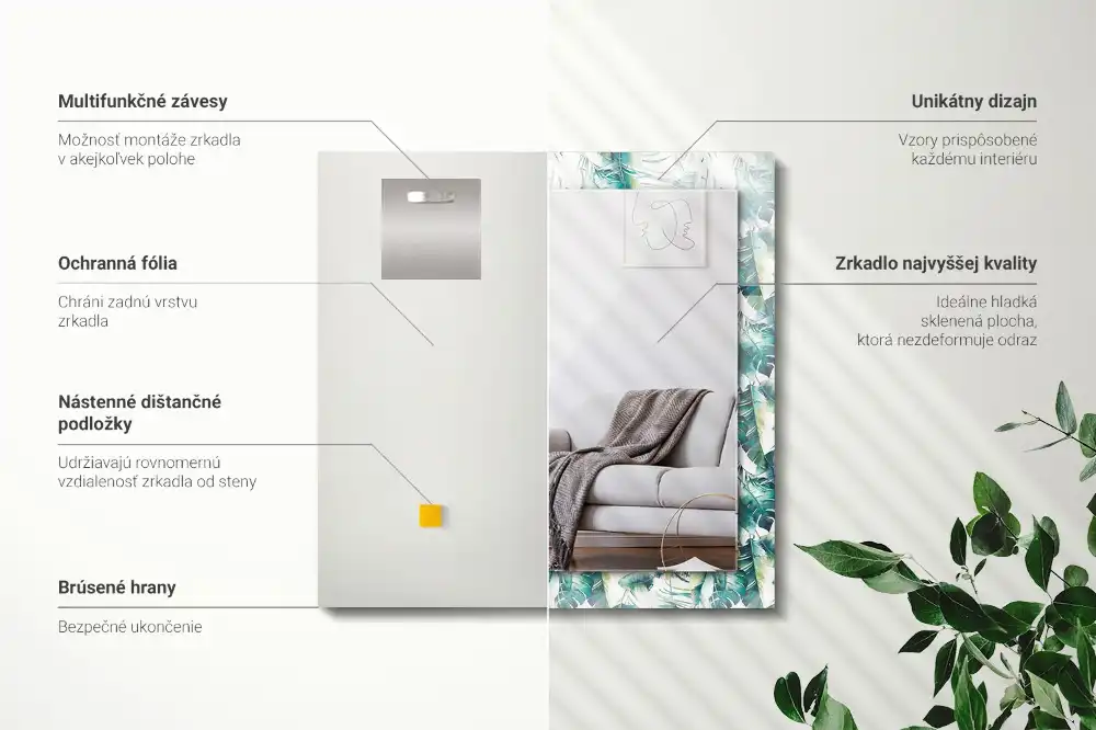 Rechteckiger dekorativer spiegel Grüne tropische Blätter