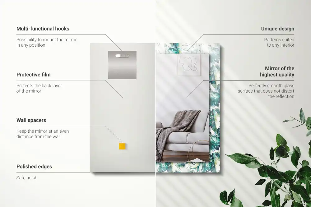 Rechteckiger dekorativer spiegel Grüne tropische Blätter