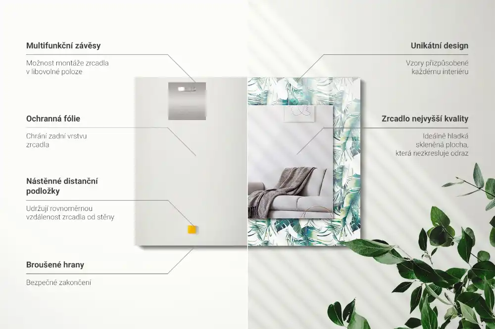 Rechteckiger dekorativer spiegel Grüne tropische Blätter