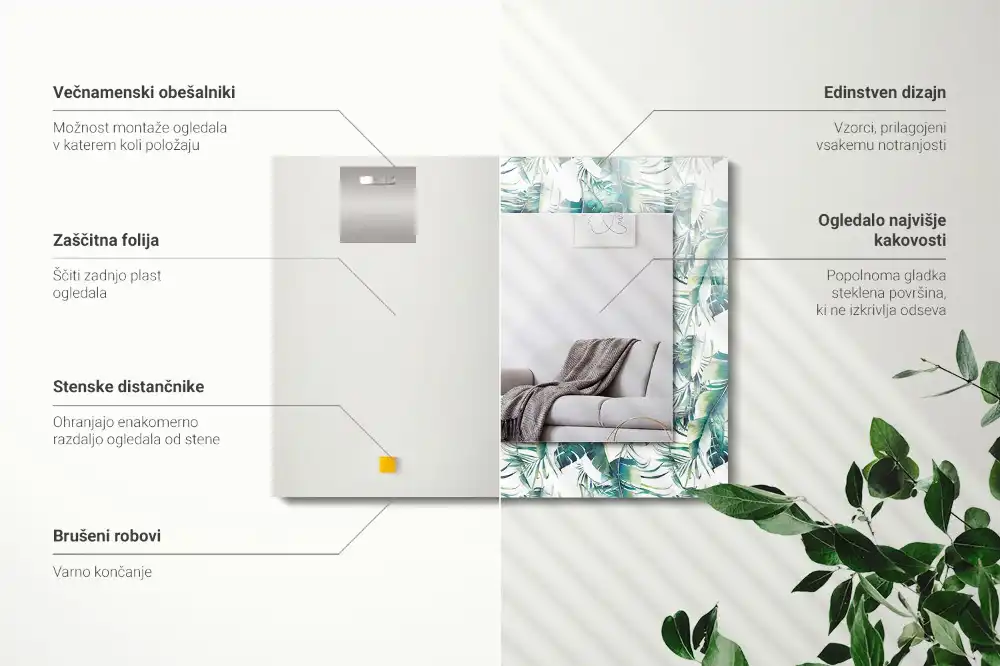 Rechteckiger dekorativer spiegel Grüne tropische Blätter