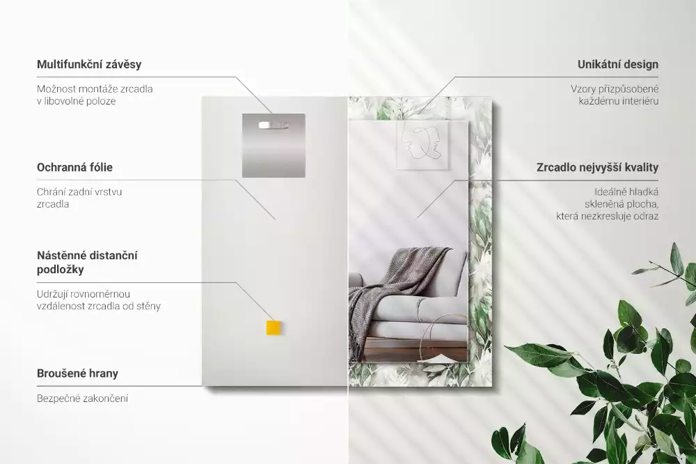 Spiegel mit rechteckigem aufdruck Grünes Blättermuster