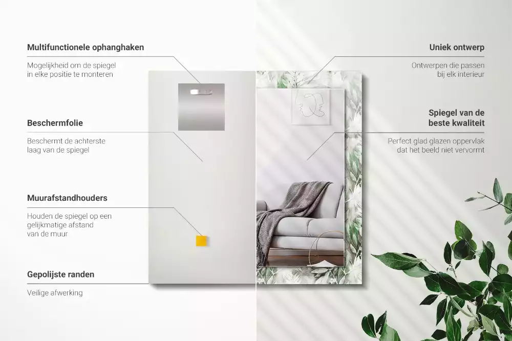 Spiegel mit rechteckigem aufdruck Grünes Blättermuster