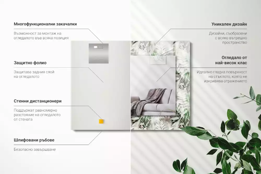 Spiegel mit rechteckigem aufdruck Grünes Blättermuster