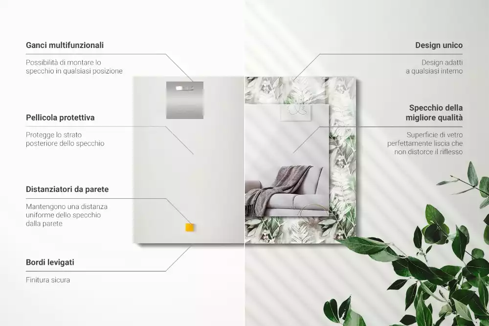 Spiegel mit rechteckigem aufdruck Grünes Blättermuster