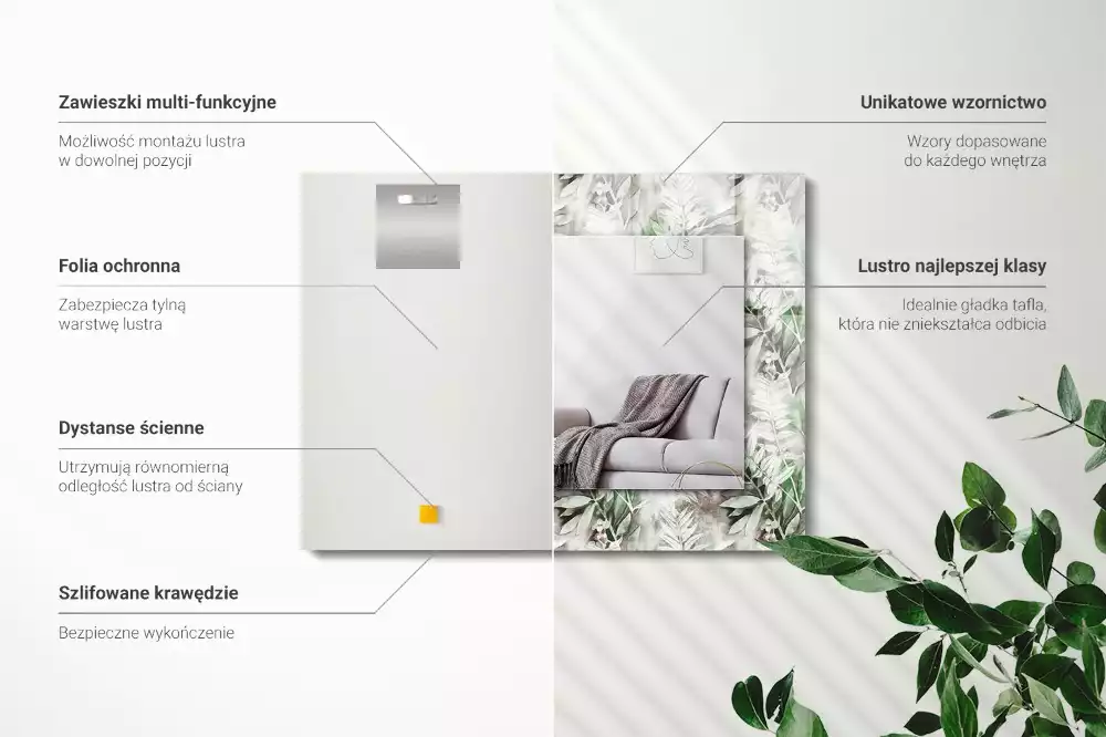 Spiegel mit rechteckigem aufdruck Grünes Blättermuster