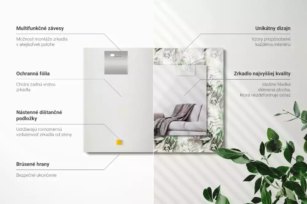 Spiegel mit rechteckigem aufdruck Grünes Blättermuster