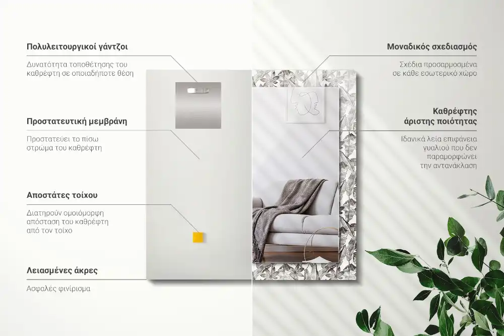 Rechteckiger spiegel Blätter und Blumen