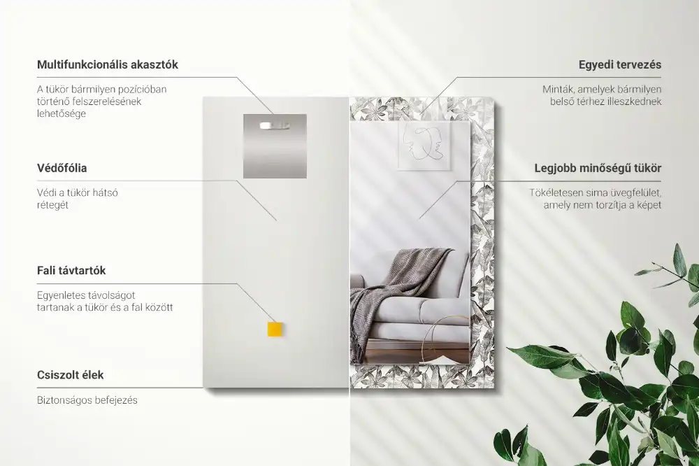 Rechteckiger spiegel Blätter und Blumen