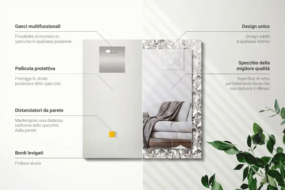 Rechteckiger spiegel Blätter und Blumen