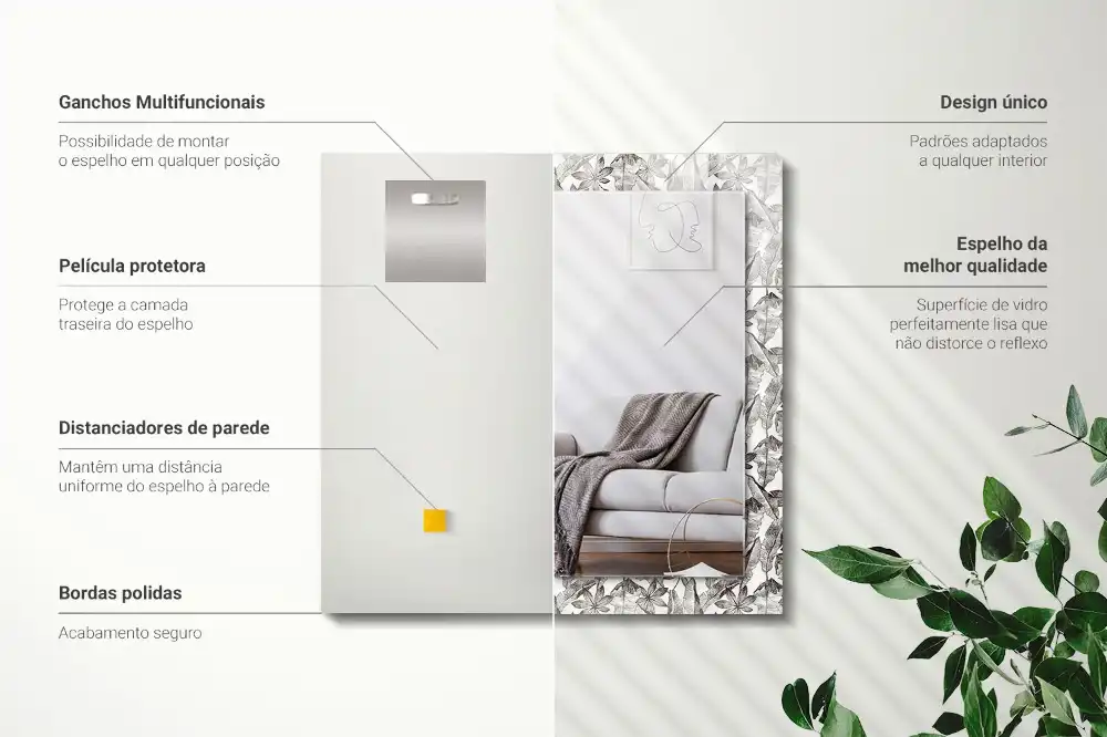 Rechteckiger spiegel Blätter und Blumen