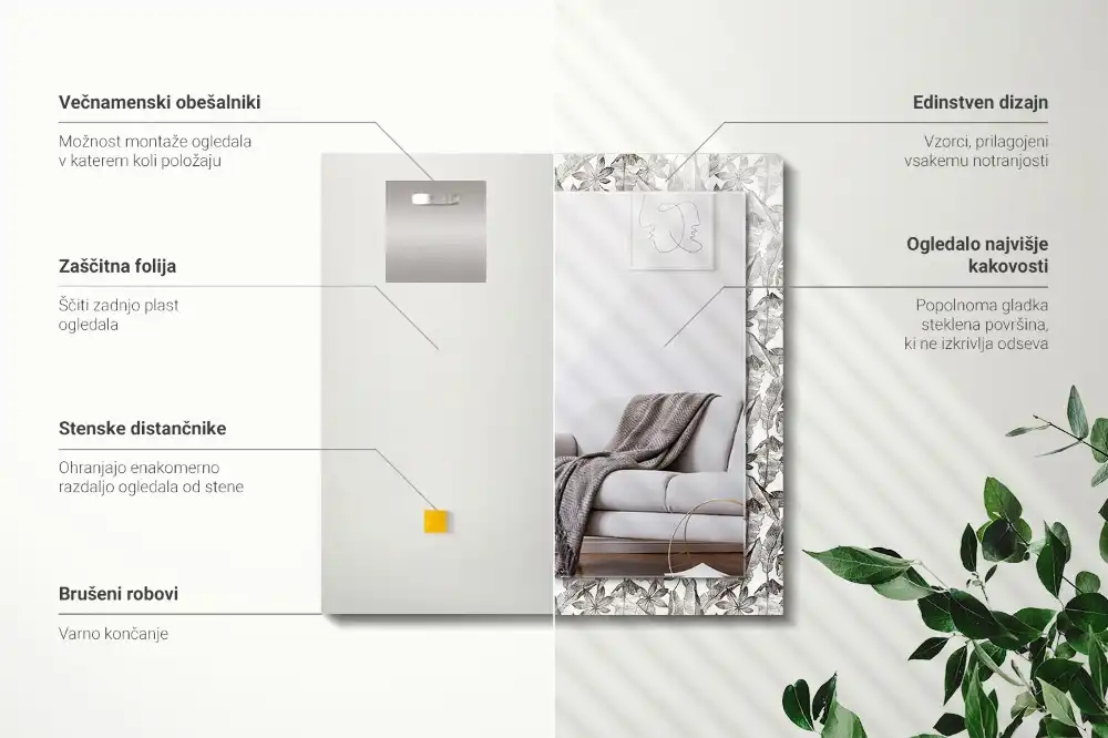 Rechteckiger spiegel Blätter und Blumen