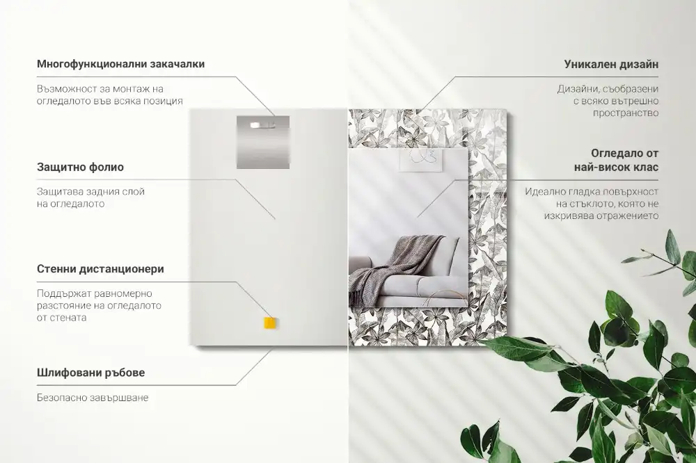 Rechteckiger spiegel Blätter und Blumen